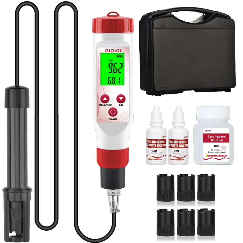 Dissolved Oxygen Meter Test Kit,Pond Oxygen Tester,DO Meter with Replaceable Membrane Cap, Zero Oxygen Water, Electrolyte,for Pond Aquarium Wastewater 0.0-40.0 mg/L