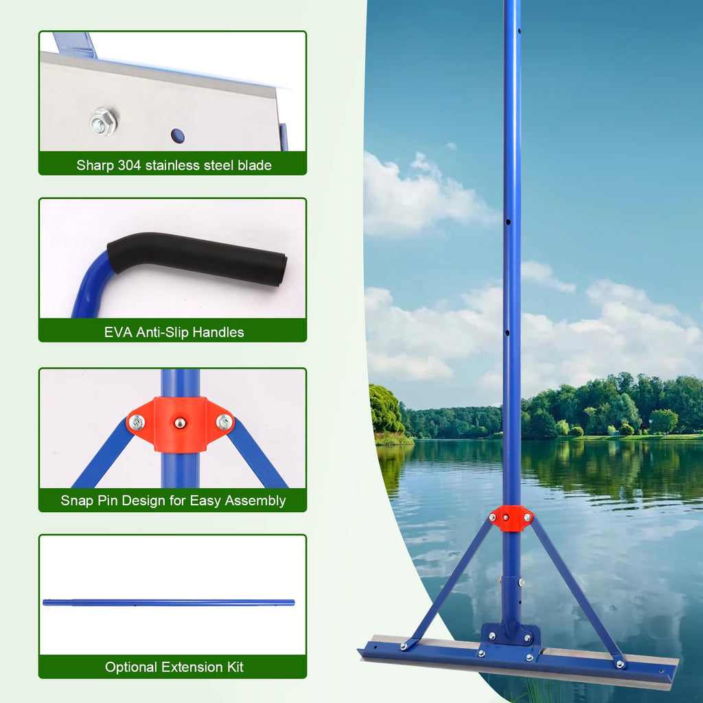 Tough Weed Removal Tool,Weed Cutter ,24" Weed Killer , Aquatic Plant Cutting Tool,11 Foot Three Sections Aluminium Handle ,Aquatic rake with Stainless Steel Blades Shear Cattail, Reed, Lily Pads