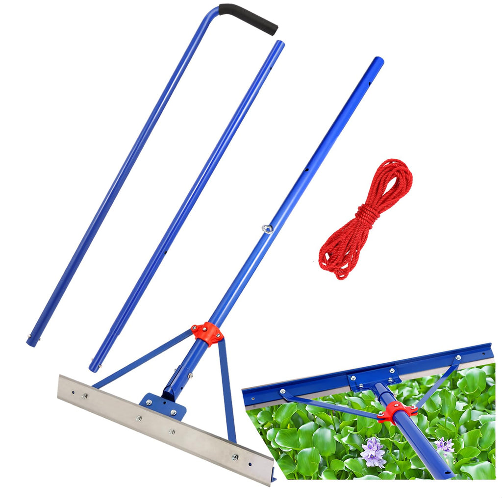 Tough Weed Removal Tool,Weed Cutter ,24" Weed Killer , Aquatic Plant Cutting Tool,11 Foot Three Sections Aluminium Handle ,Aquatic rake with Stainless Steel Blades Shear Cattail, Reed, Lily Pads