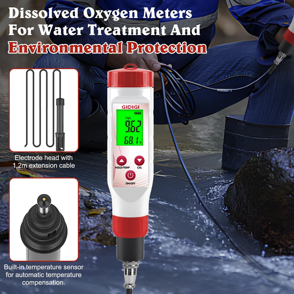 Dissolved Oxygen Meter Test Kit,Pond Oxygen Tester,DO Meter with Replaceable Membrane Cap, Zero Oxygen Water, Electrolyte,for Pond Aquarium Wastewater 0.0-40.0 mg/L