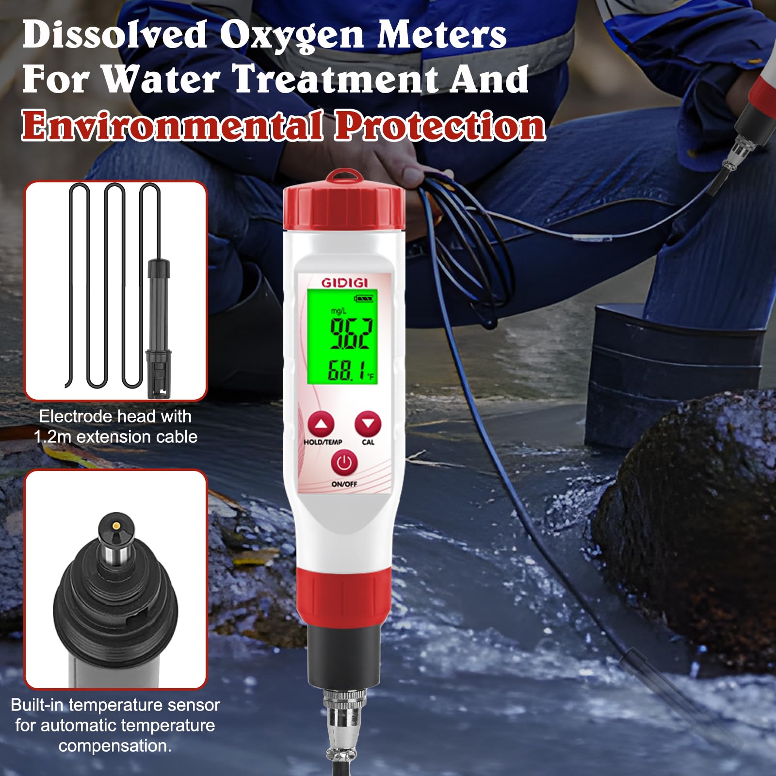 Dissolved Oxygen Meter Test Kit,Pond Oxygen Tester,DO Meter with Replaceable Membrane Cap, Zero Oxygen Water, Electrolyte,for Pond Aquarium Wastewater 0.0-40.0 mg/L